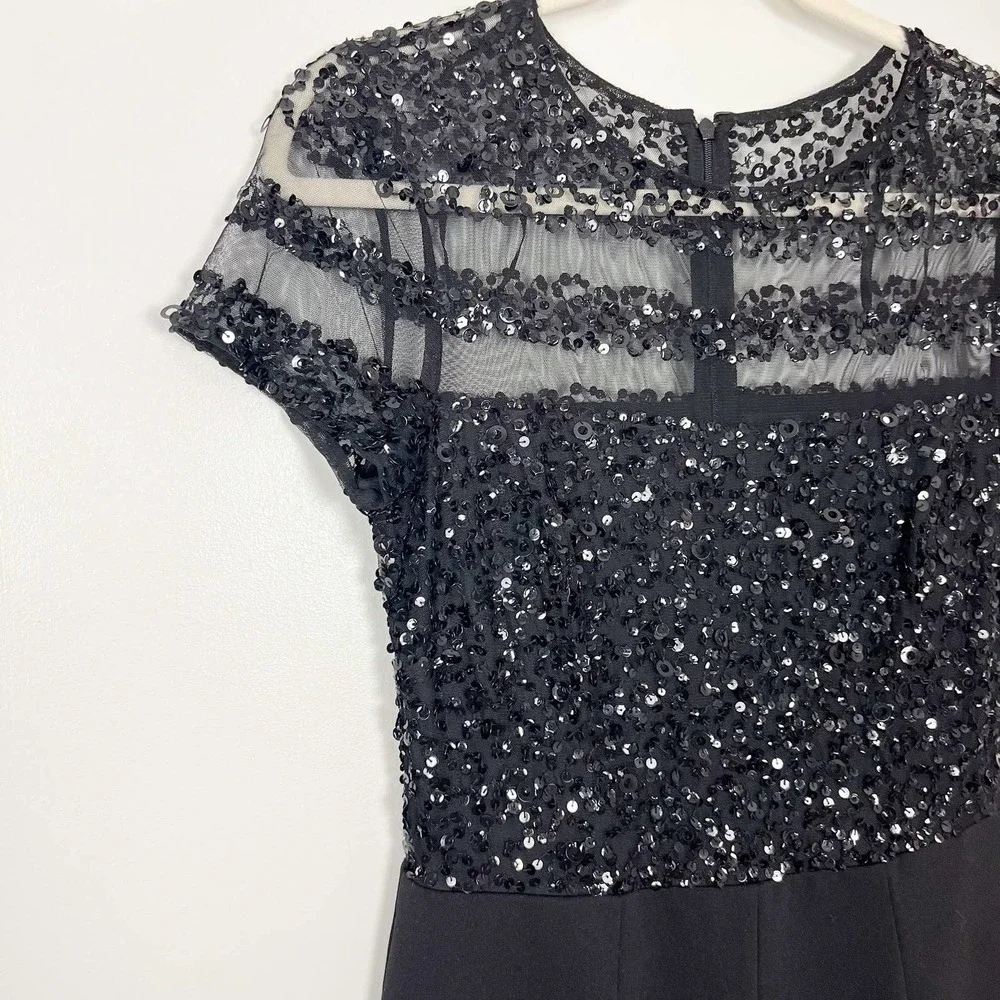 NWT Adrianna Papell Black Short Sleeve Illusion Sequin Bodice Jumpsuit Size 4 - Picture 3 of 12